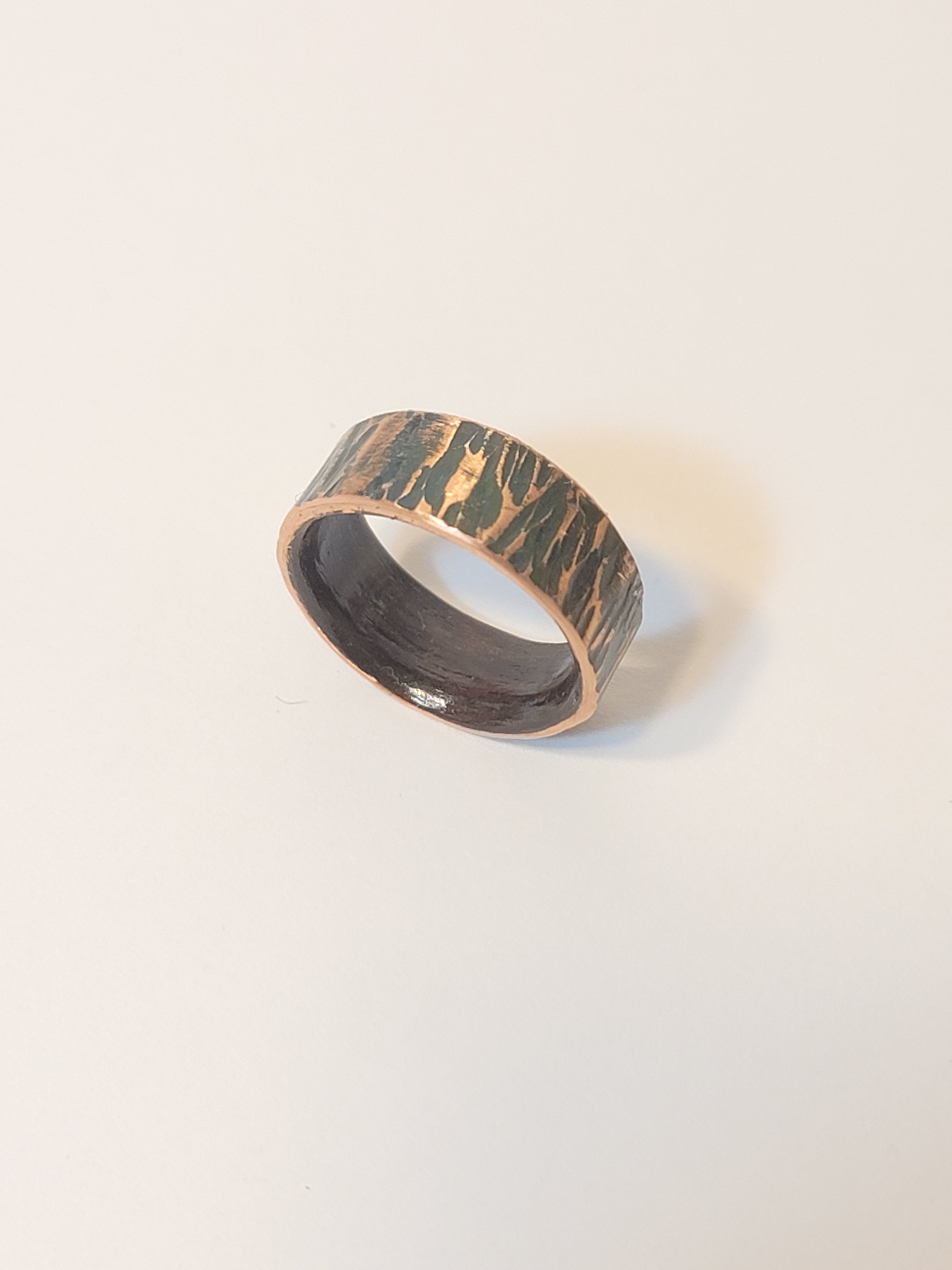 Hammered Copper Ring with East Indian Rosewood Inner Size 8.5
