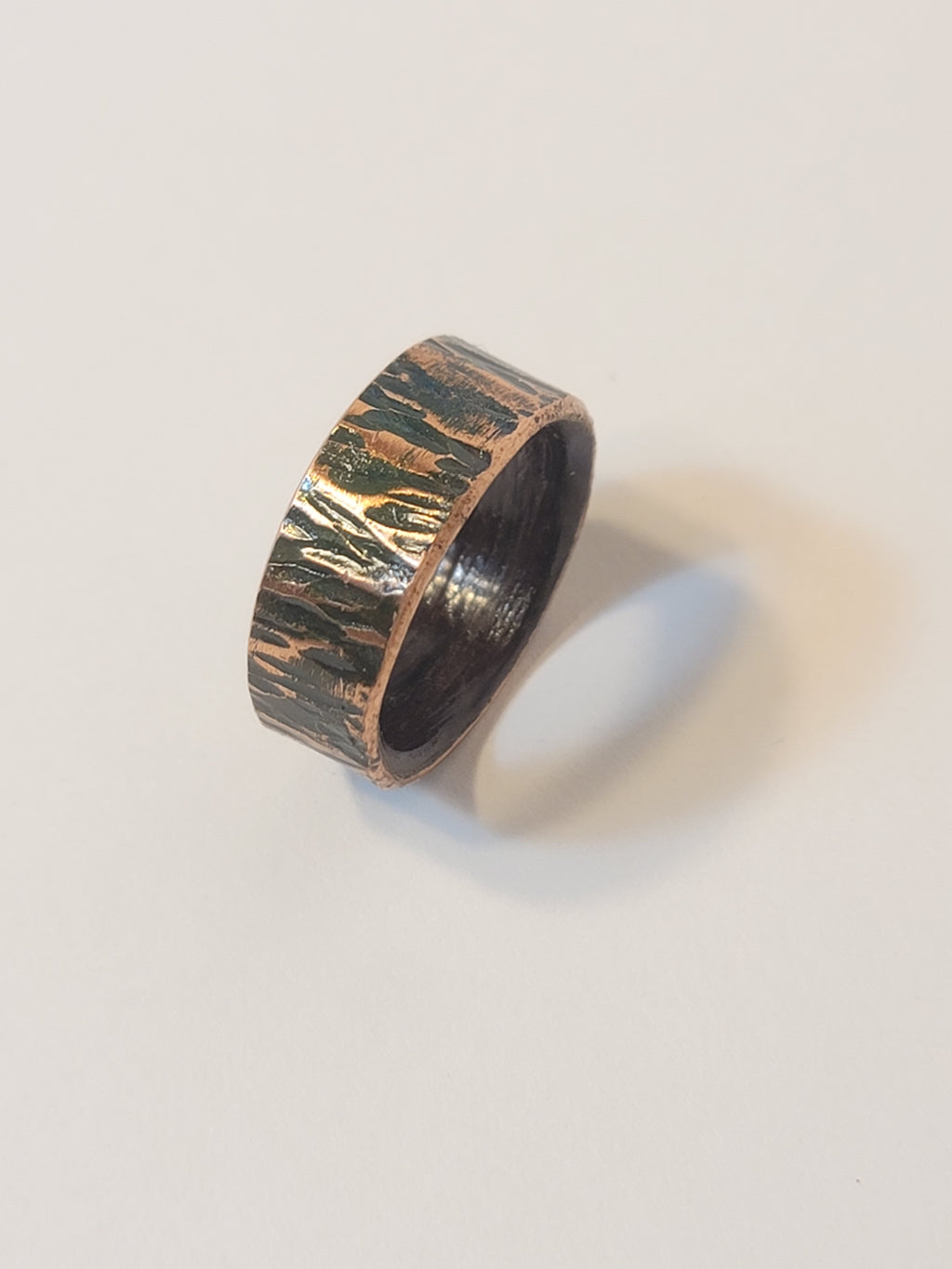 Hammered Copper Ring with East Indian Rosewood Inner Size 8.5
