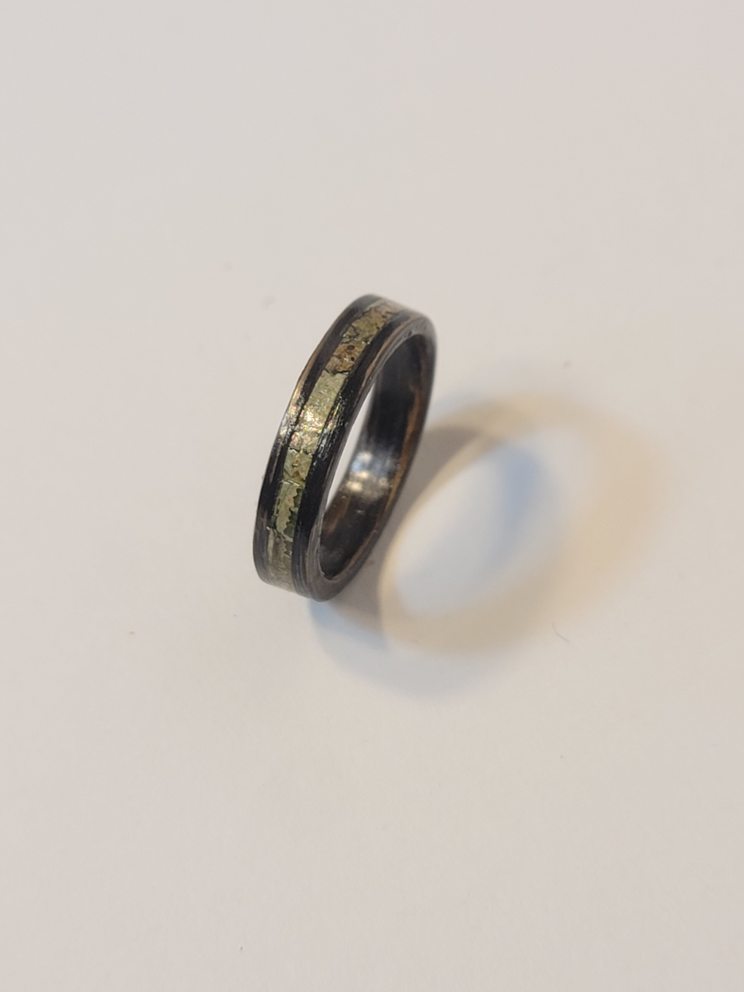 Oak with Lichen Patterned Rowan Tree Bark ring size 10