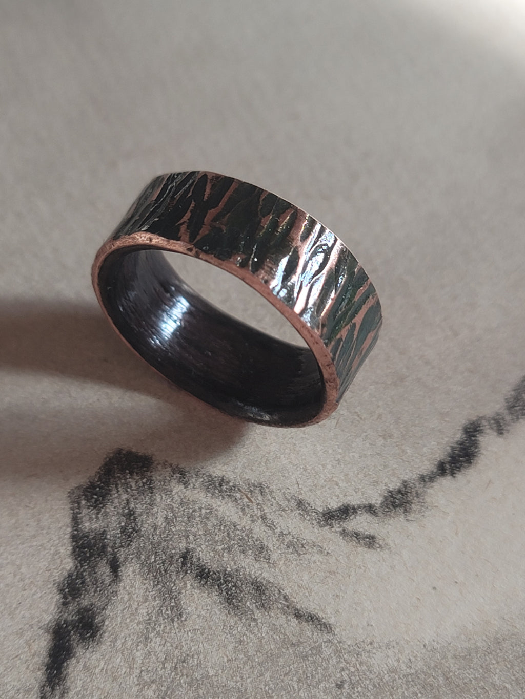 Hammered Copper Ring with East Indian Rosewood Inner Size 8.5