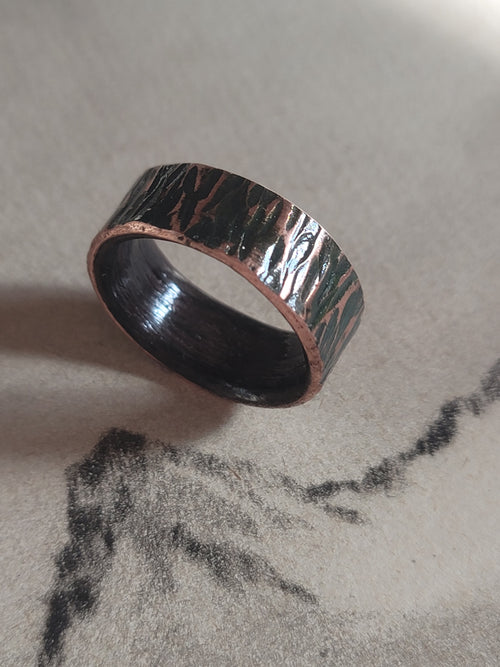 Hammered Copper Ring with East Indian Rosewood Inner Size 8.5