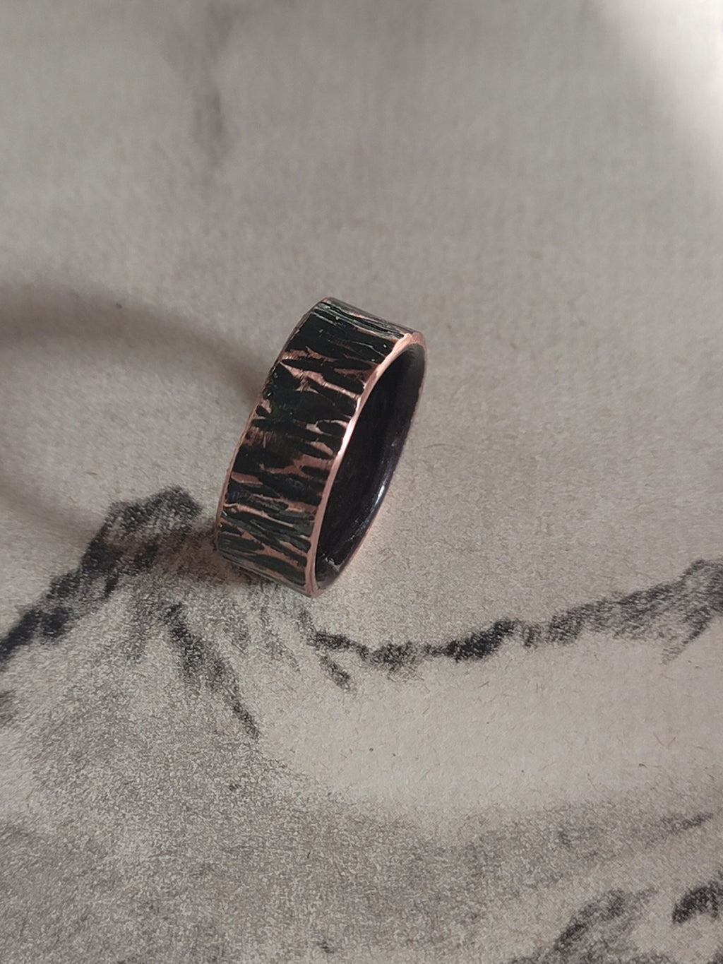 Hammered Copper Ring with East Indian Rosewood Inner Size 8.5