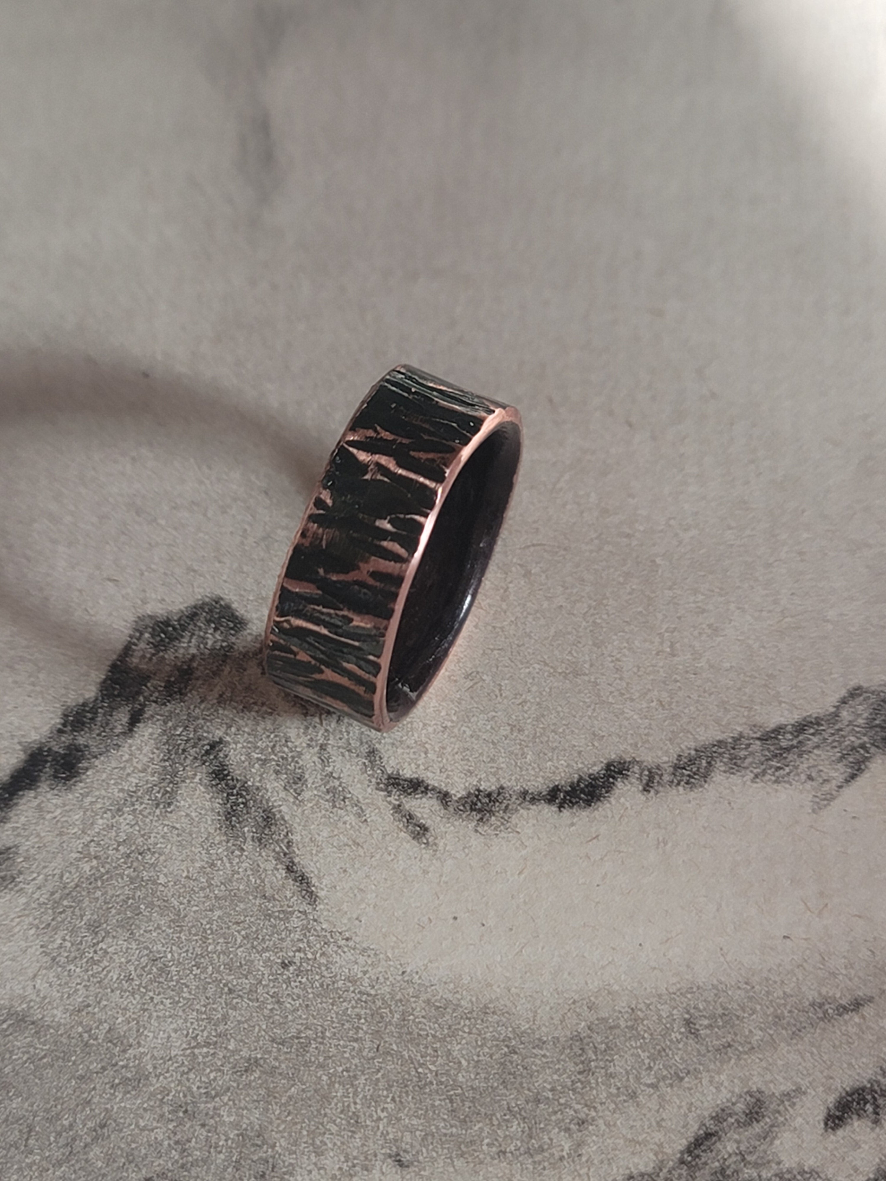 Hammered Copper Ring with East Indian Rosewood Inner Size 8.5