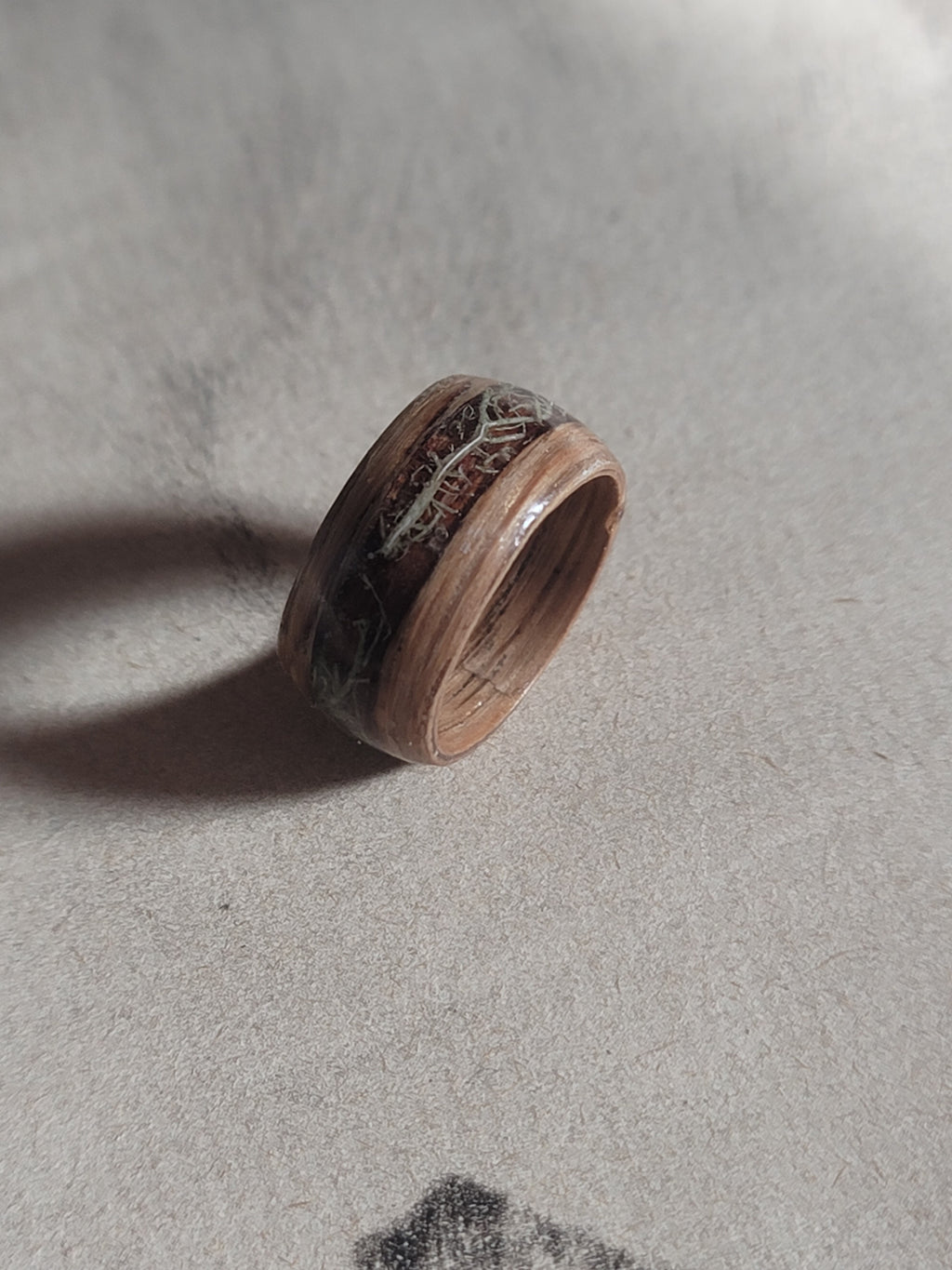 Oak Ring with an incased band of Lichen size 5