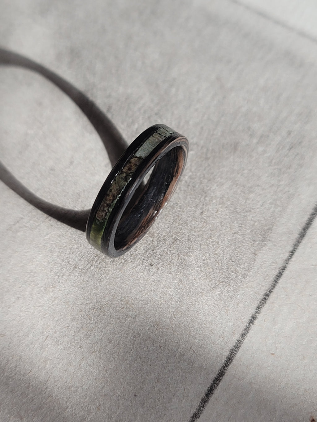 Oak with Lichen Patterned Rowan Tree Bark ring size 10