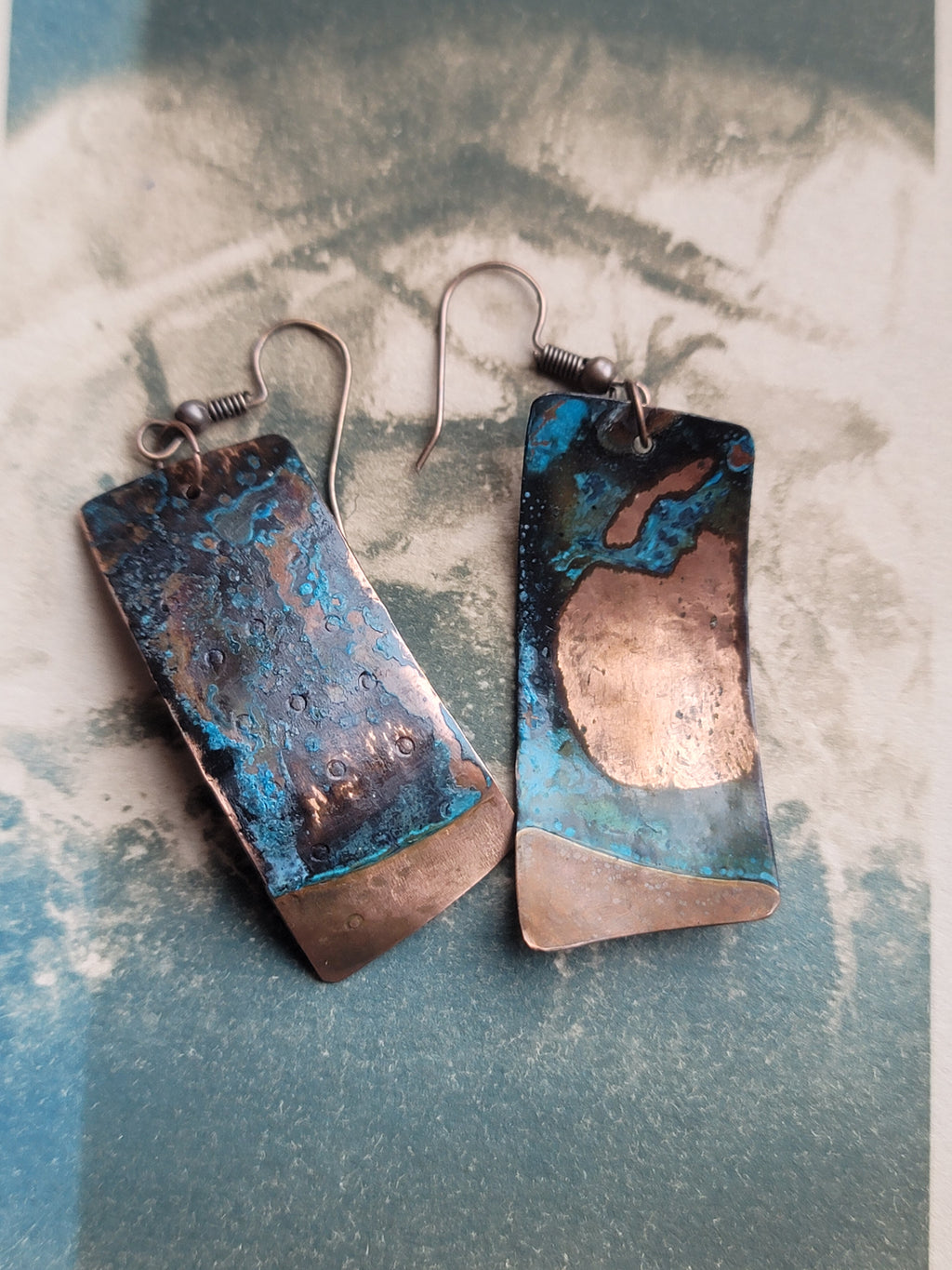 Copper Hammered Earrings with Verdigris Patina