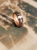 Rosewood and Walnut a Ring with Guitar Strings and Mother of Pearl Inlays Size 9