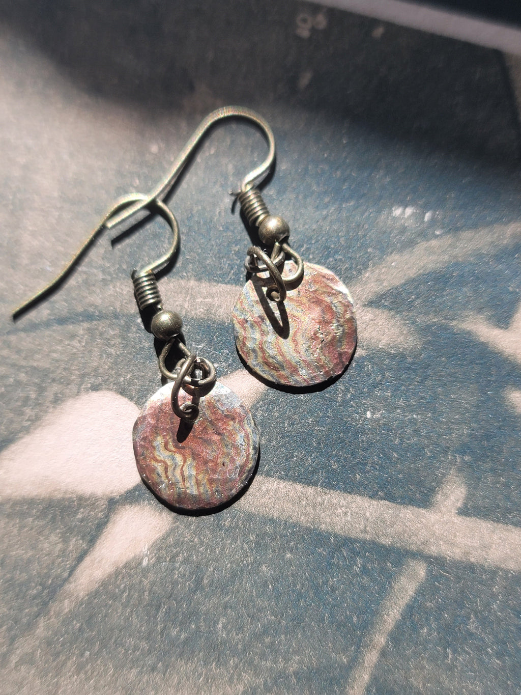 Copper and Brass Earrings - Mokume Gane