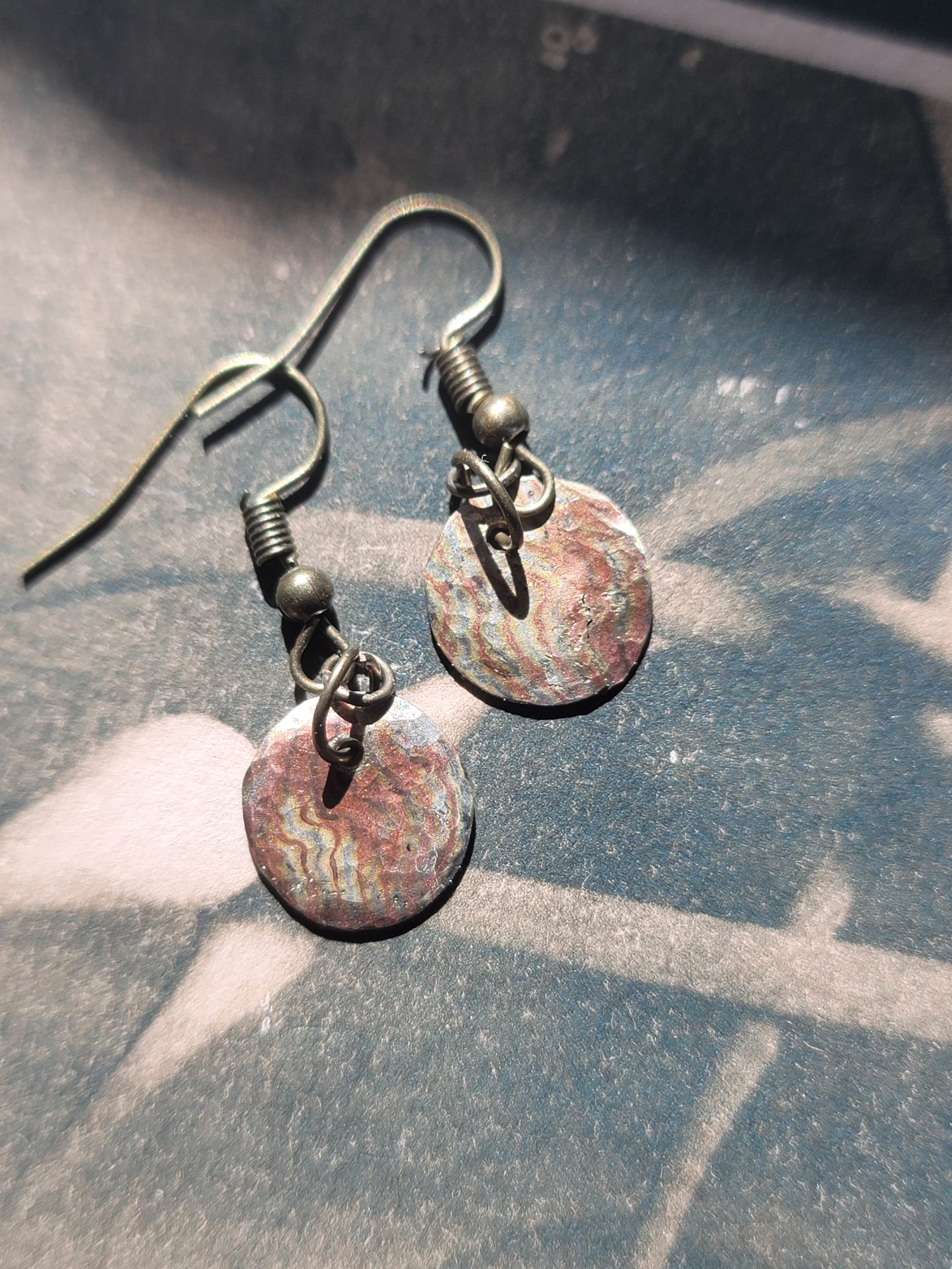Copper and Brass Earrings - Mokume Gane
