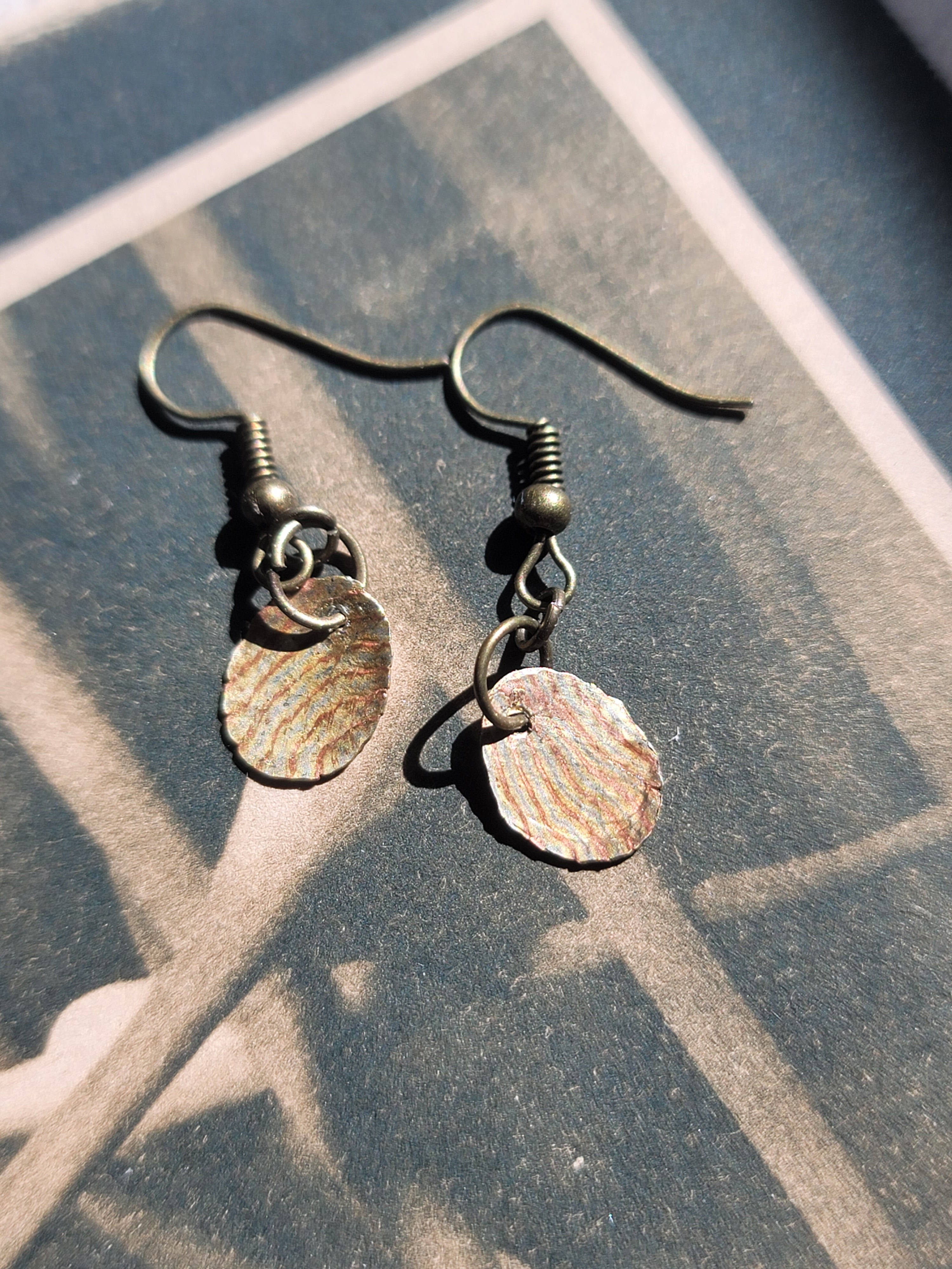 Copper and Brass Earrings - Mokume Gane