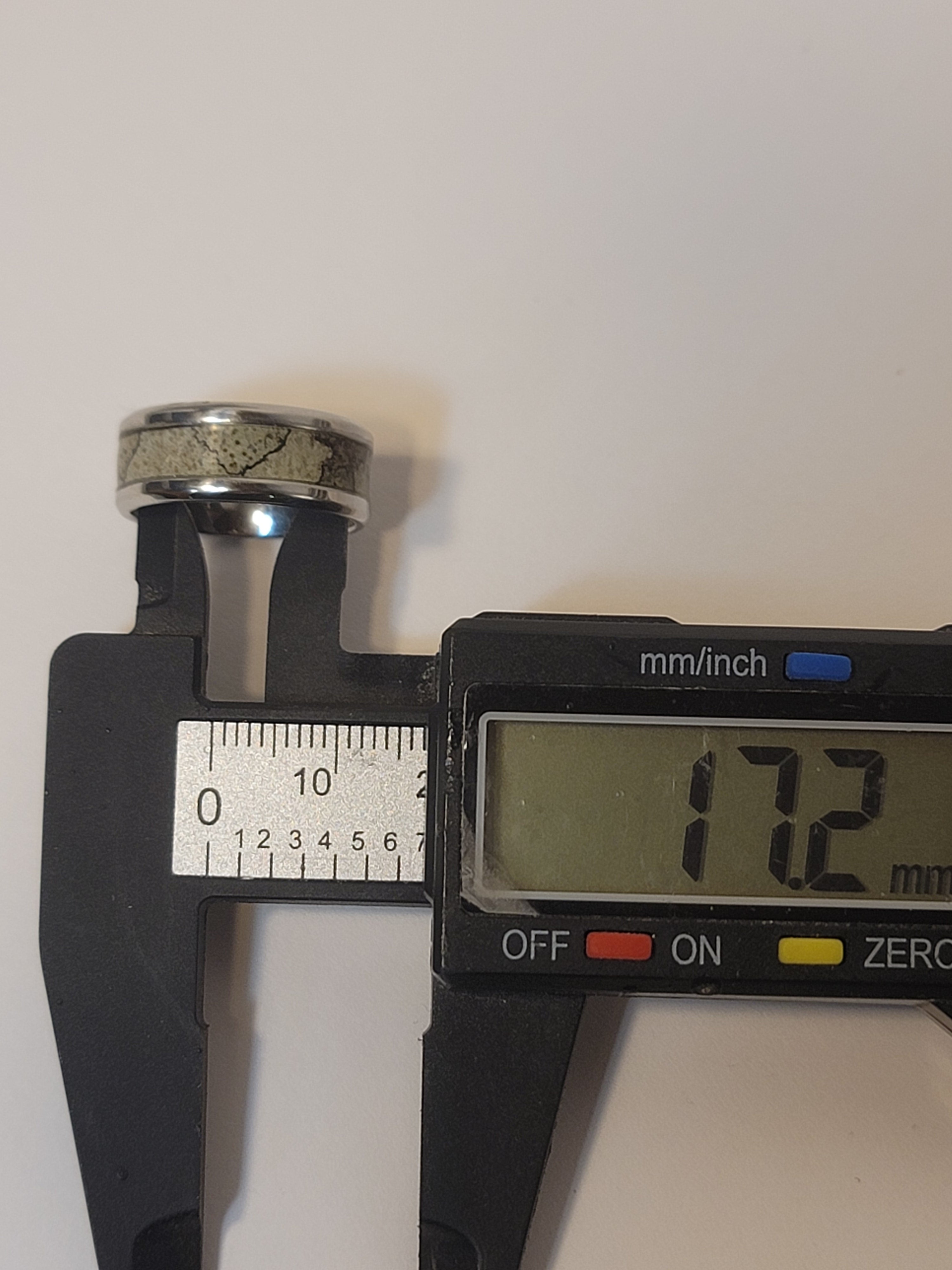 Steel Ring Band of Lichen Pattern on Rowan Tree Bark US Size 7